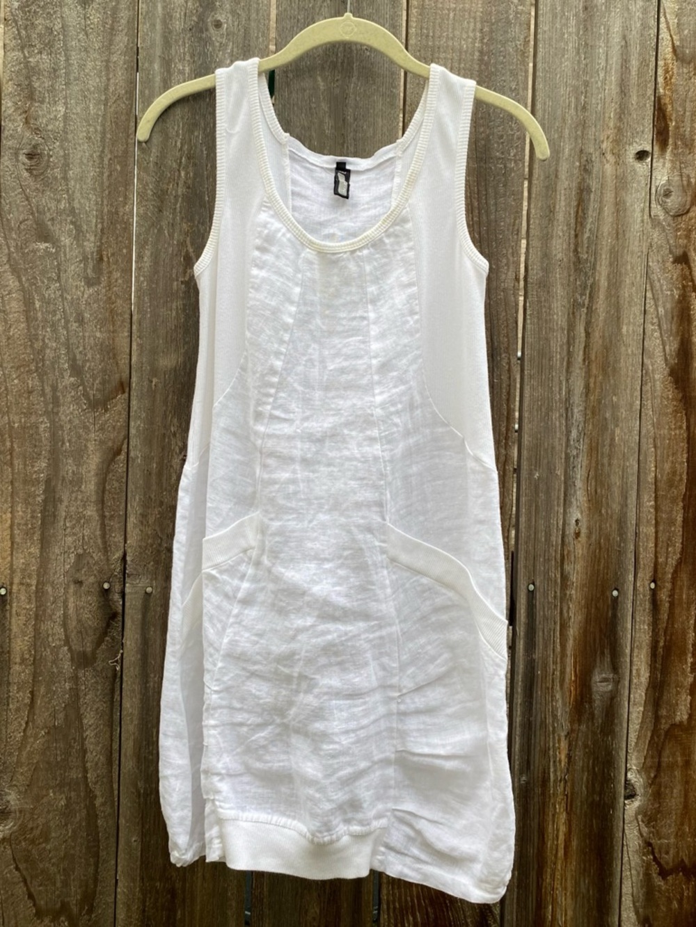 White Sleeveless Cotton Linen Tunic Bubble Mini Dress